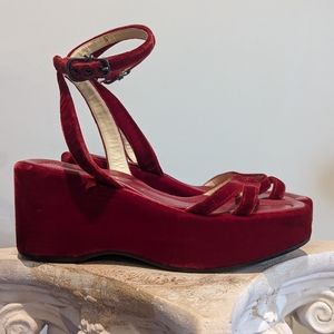 Vintage Prada Red Velvet Platform Shoes